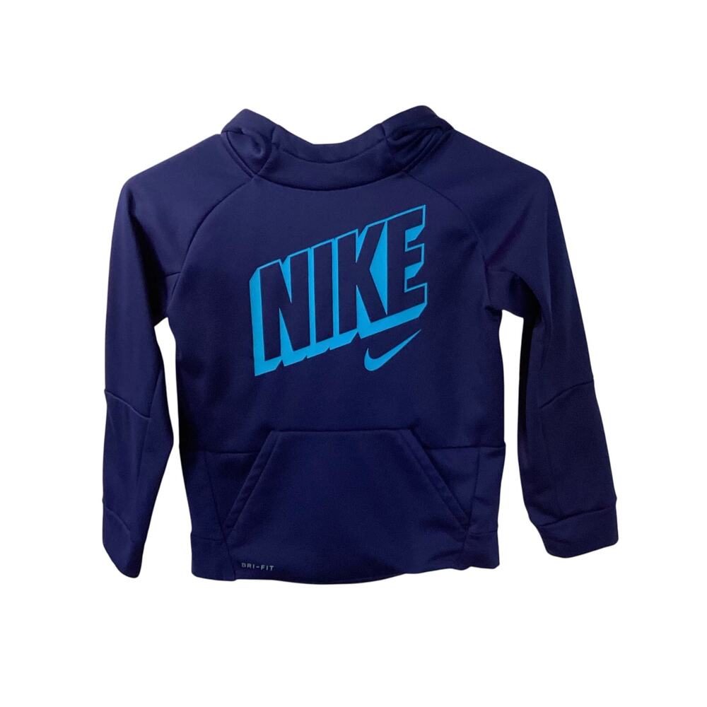 Nike Drifit Therma hooded Sweatshirt Blue logo boys size‎ 6 (5-6yrs)